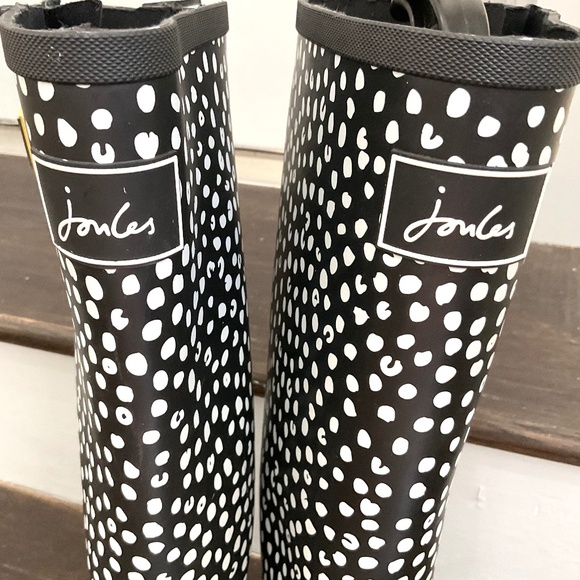 BLACK WHITE JOULES WELLY PRINT KNEE HIGH RAIN BOOTS SIZE US 8/ EU 39 - Picture 5 of 10